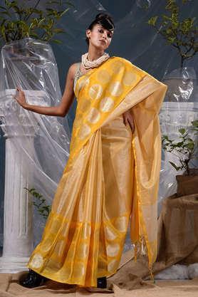 yellow with silver zari work tissue silk saree and jacquard woven traditional design in borders with blouse piece - yellow