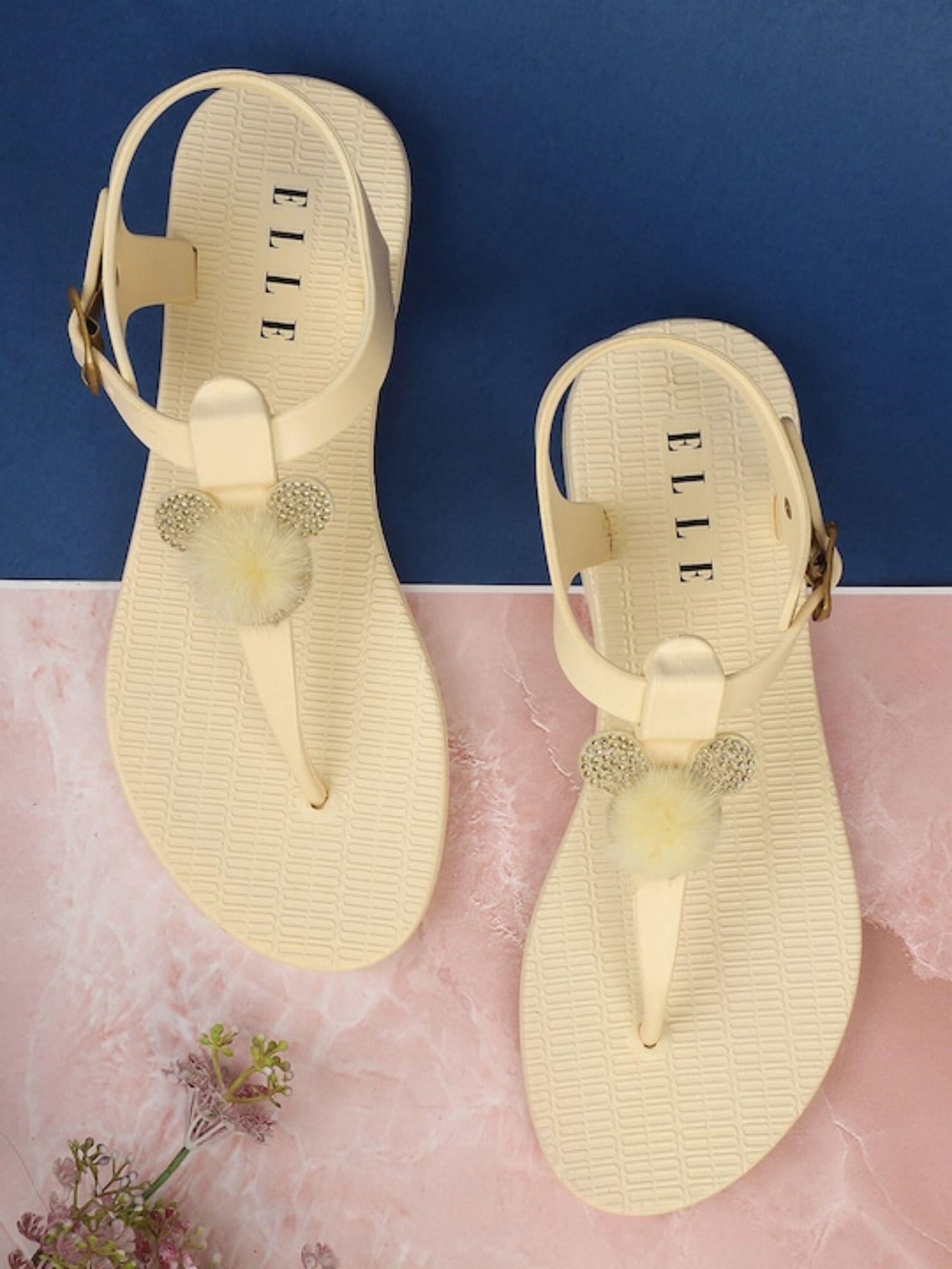 yellow women buckle flipflops