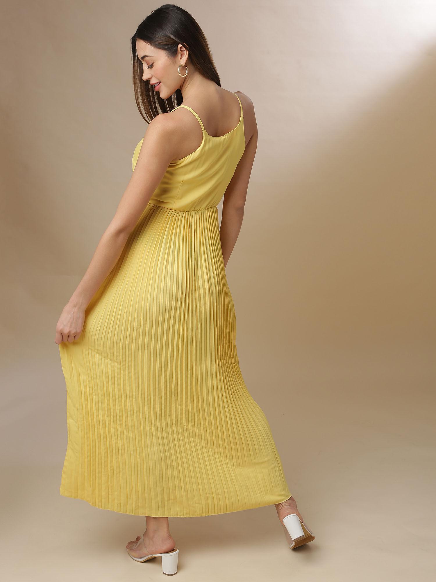 yellow women shoulder straps stylish dress