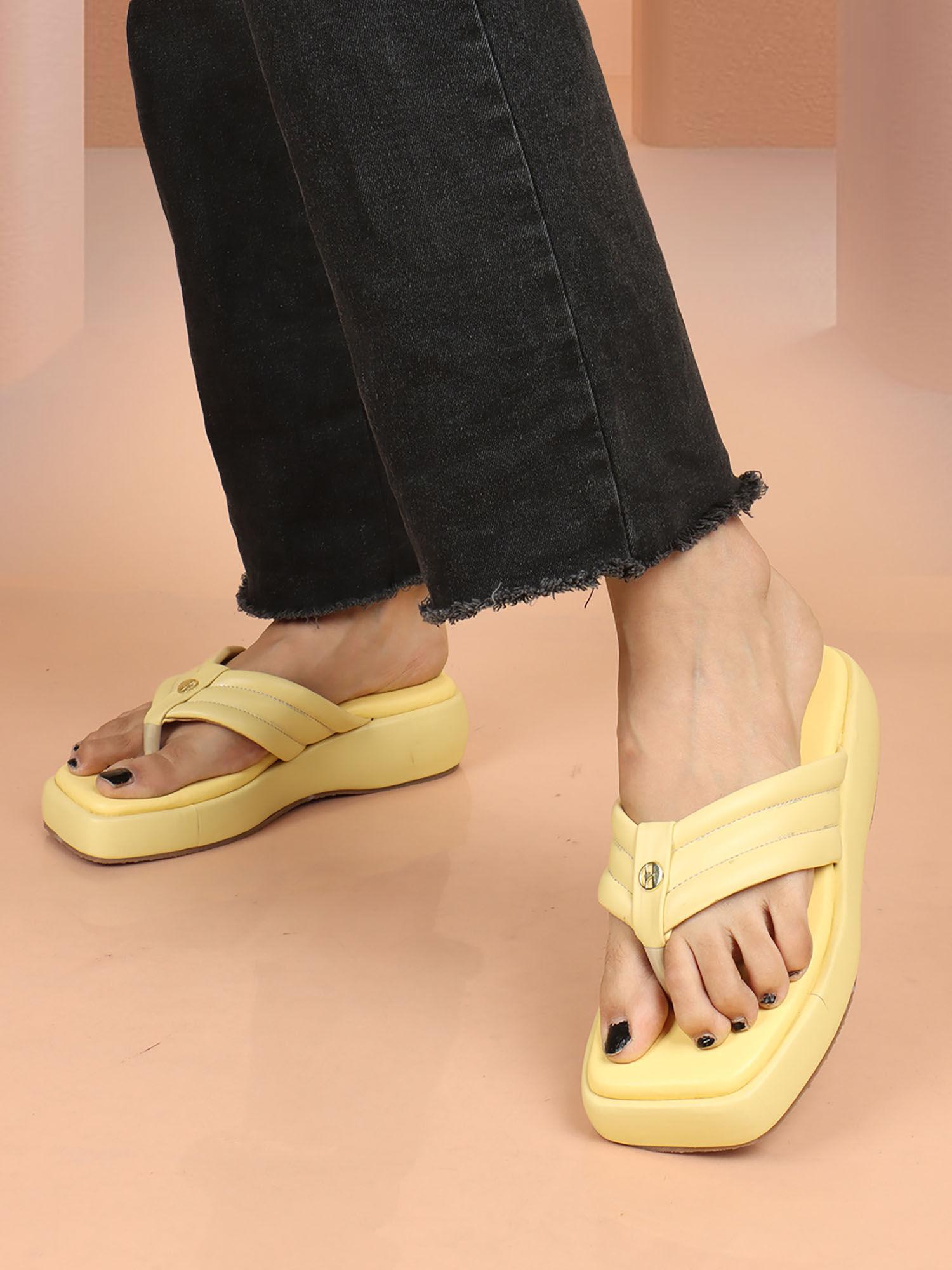 yellow women slip on flipflops