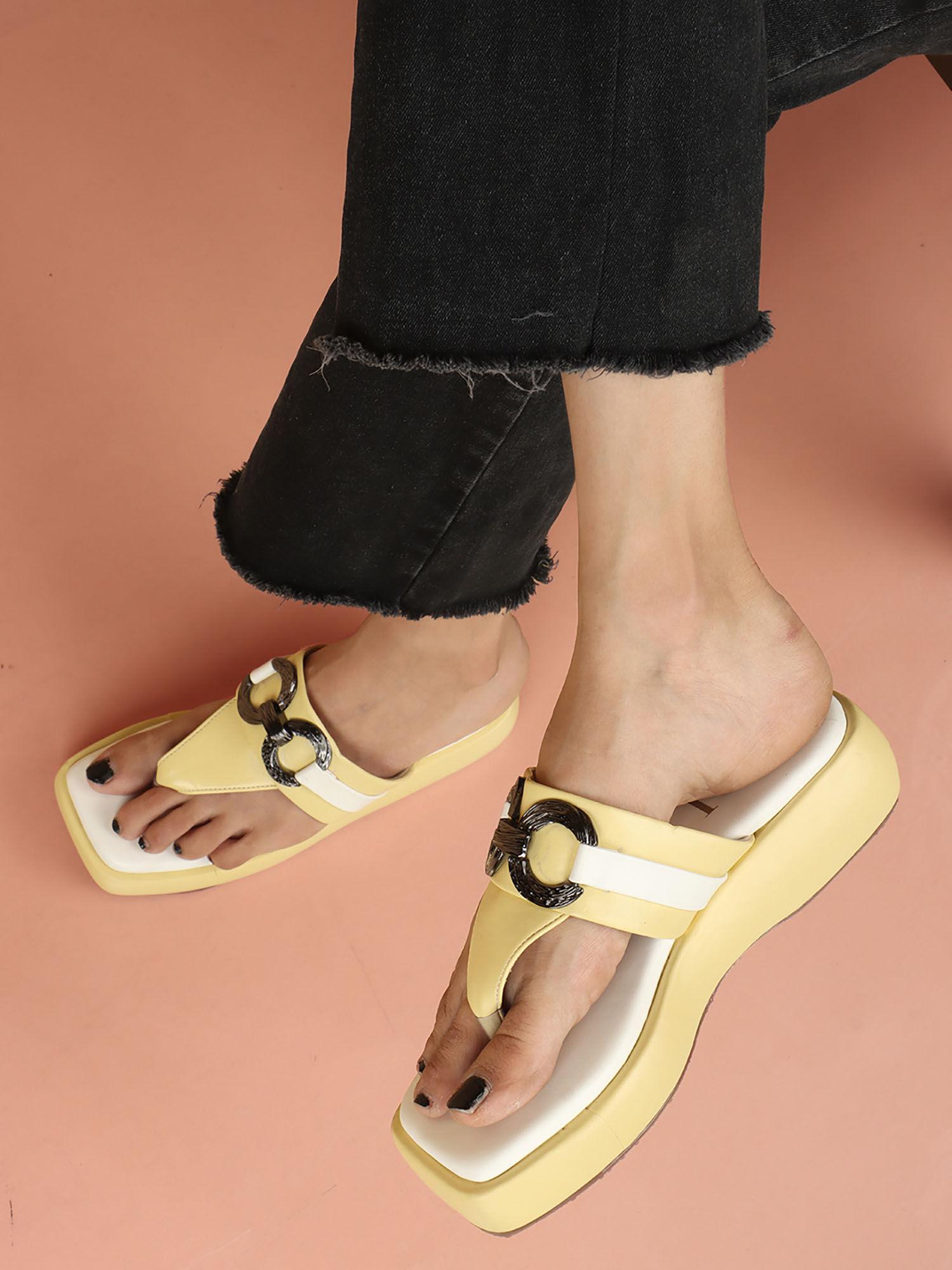 yellow women slip on flipflops