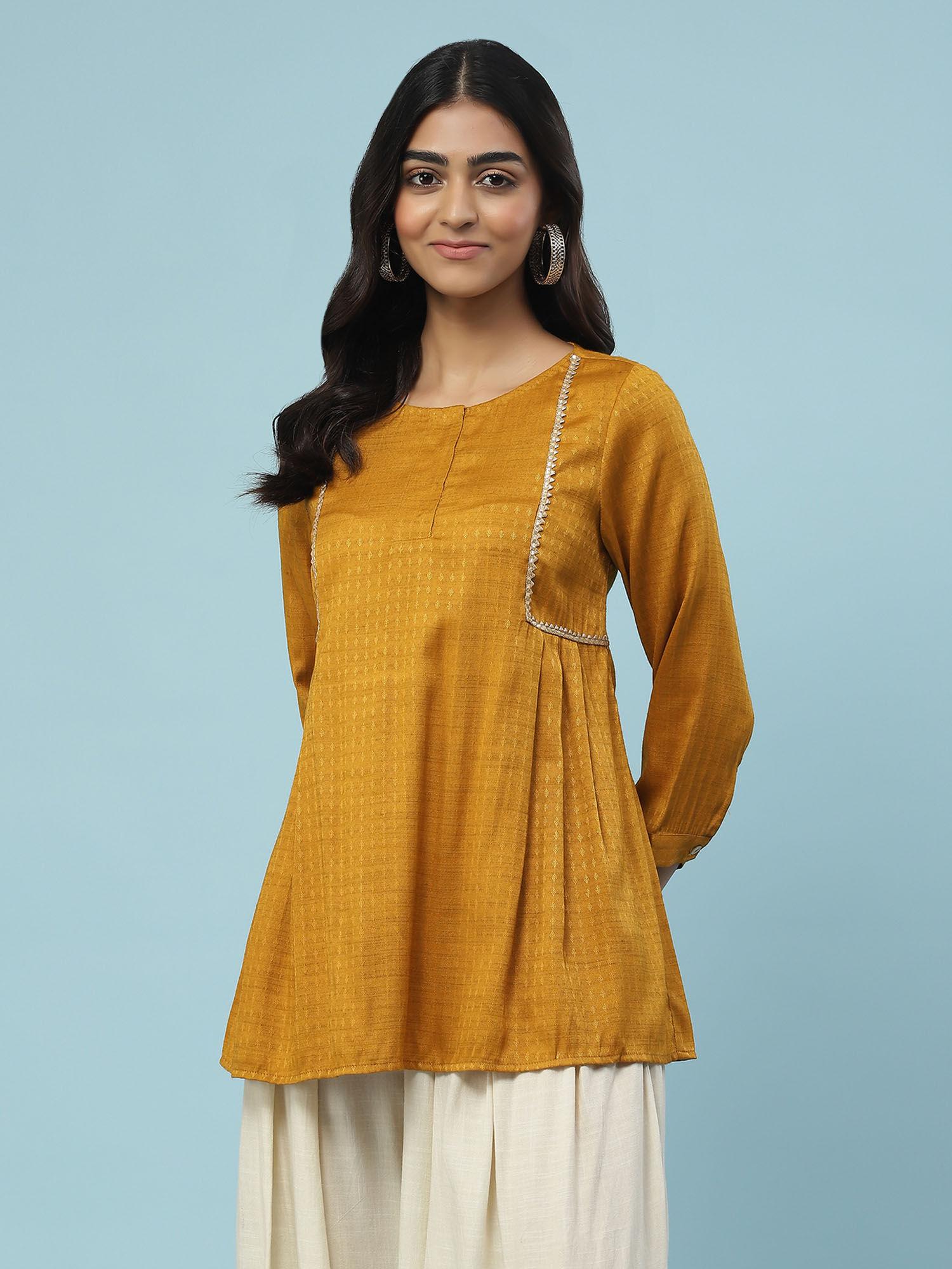 yellow woven gathered kurti