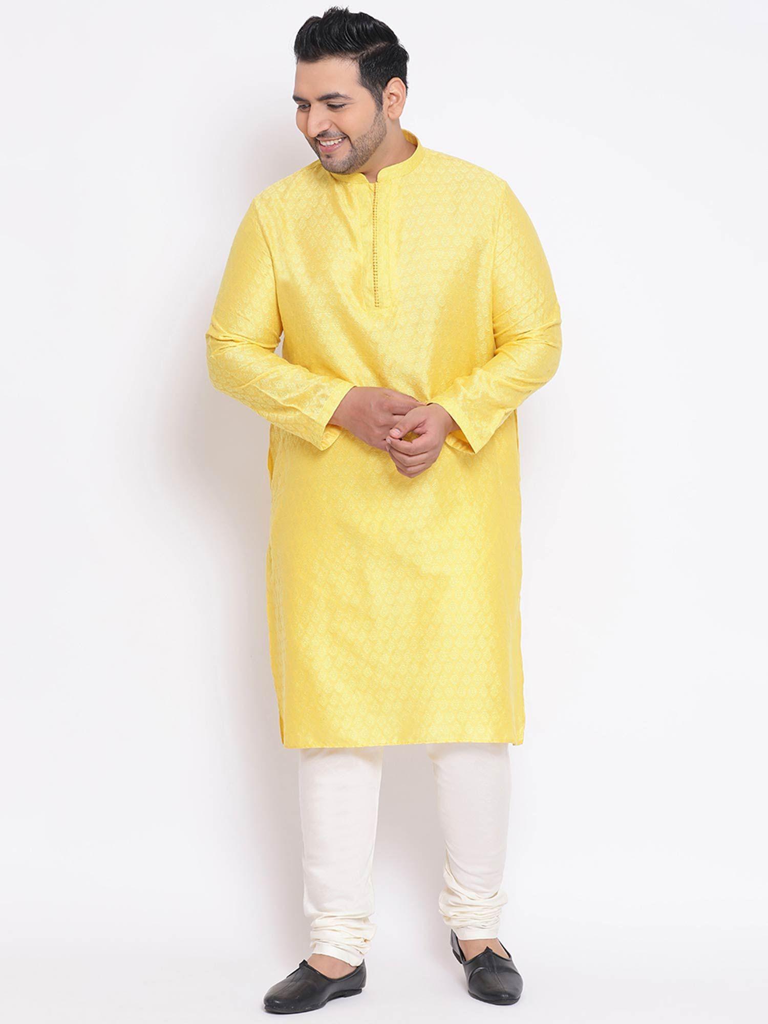 yellow woven kurta and churidar (set of 2)