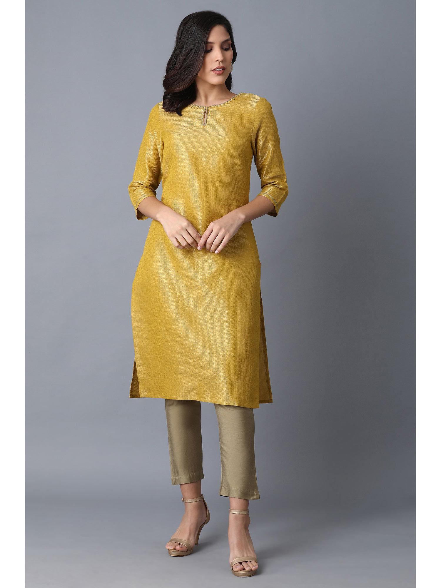 yellow woven kurta