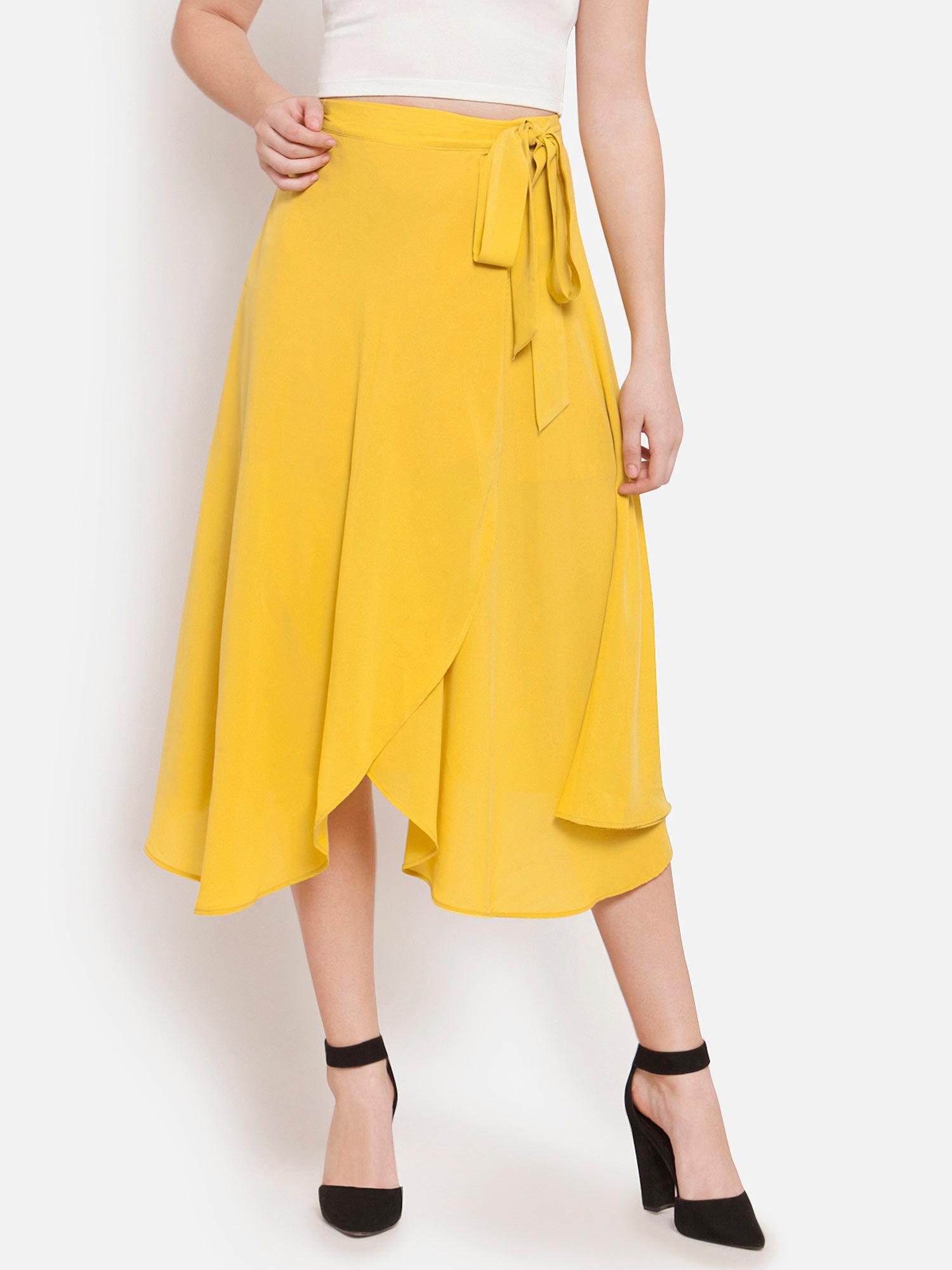 yellow wrap midi skirt