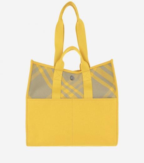 yellow yellow check pattern tote bag