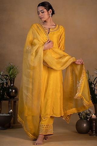 yellow zardosi embroidered kurta set