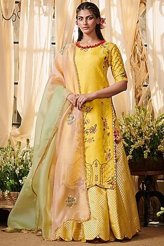 yellow zardosi embroidered lehenga set