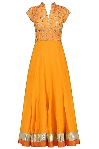 yellow zari and sequins embroidered anarkali set