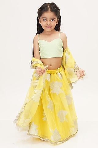 yellow zari embroidered lehenga set for girls