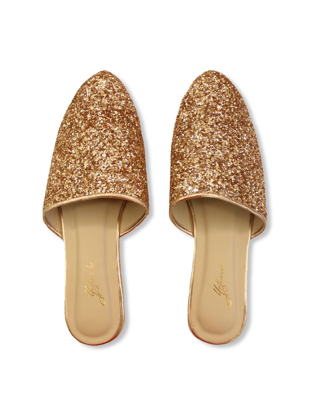yellowsoles women rose gold embellished leather party mules flats