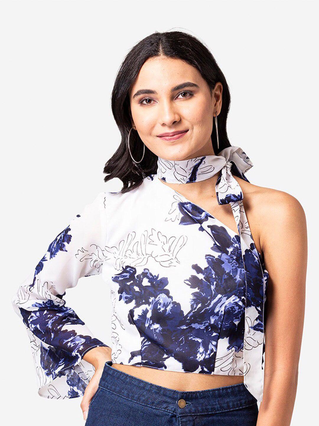 yeros floral printed choker neck crop top