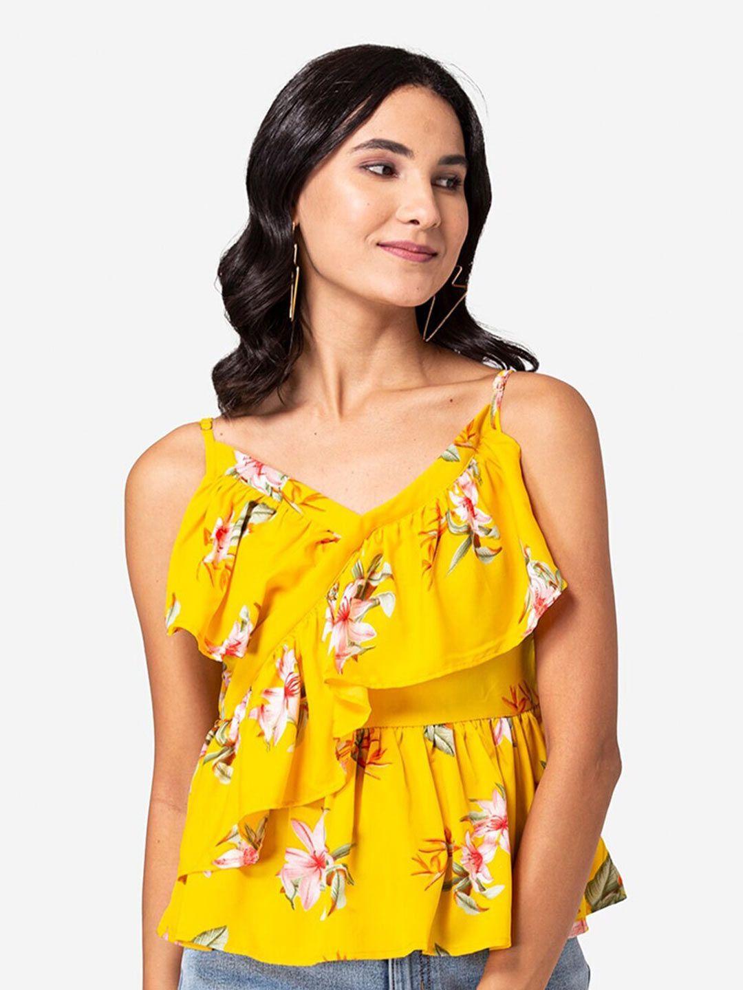 yeros floral printed shoulder straps ruffled a-line top