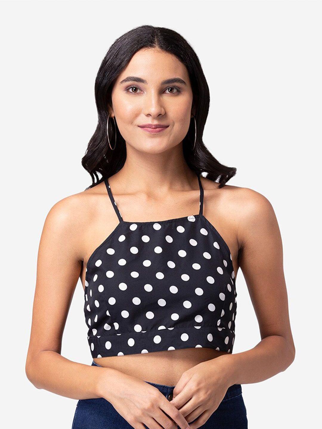 yeros shoulder straps polka dot printed styled back crop top