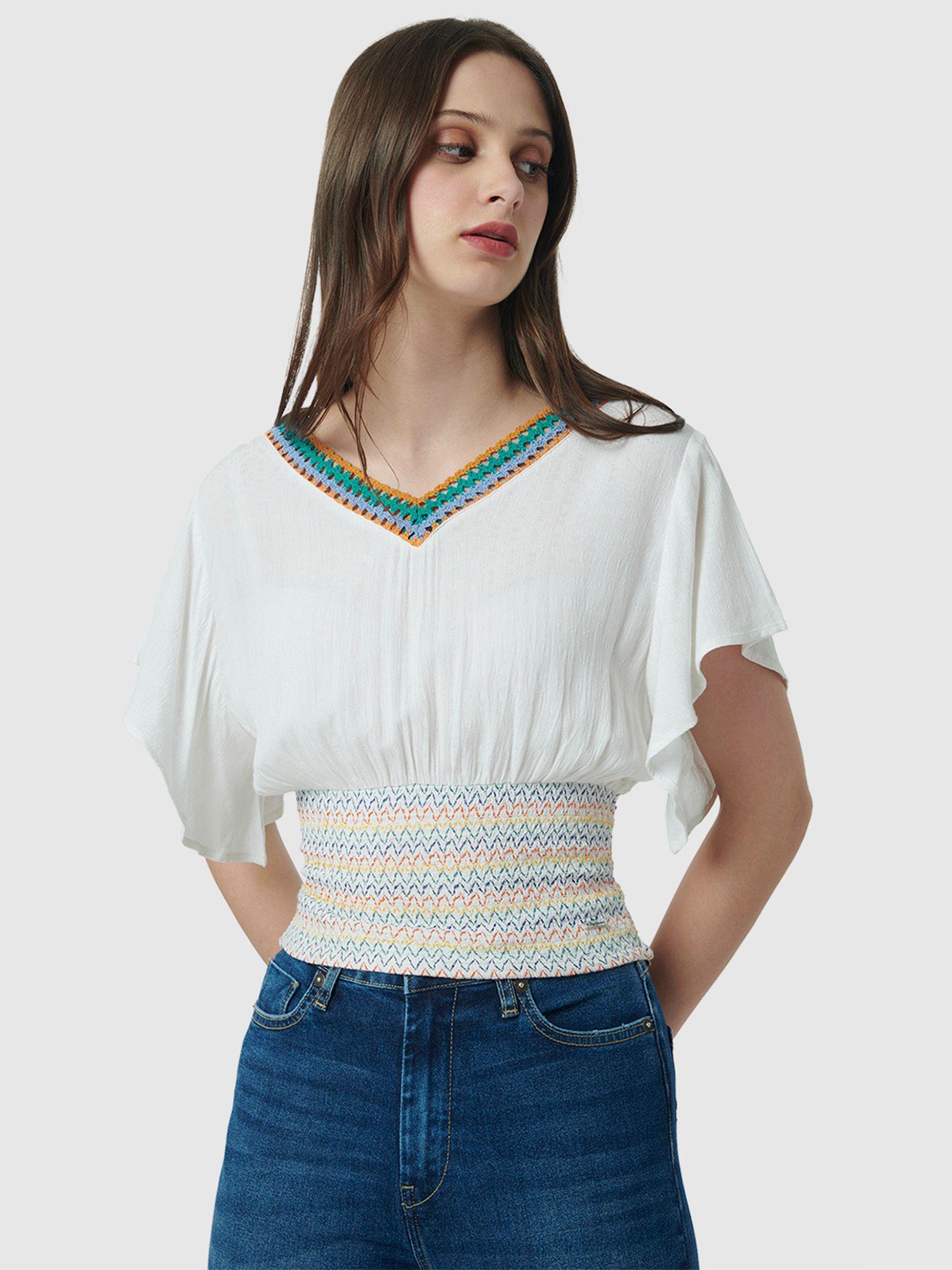 yesenia white woven top with crochet lace