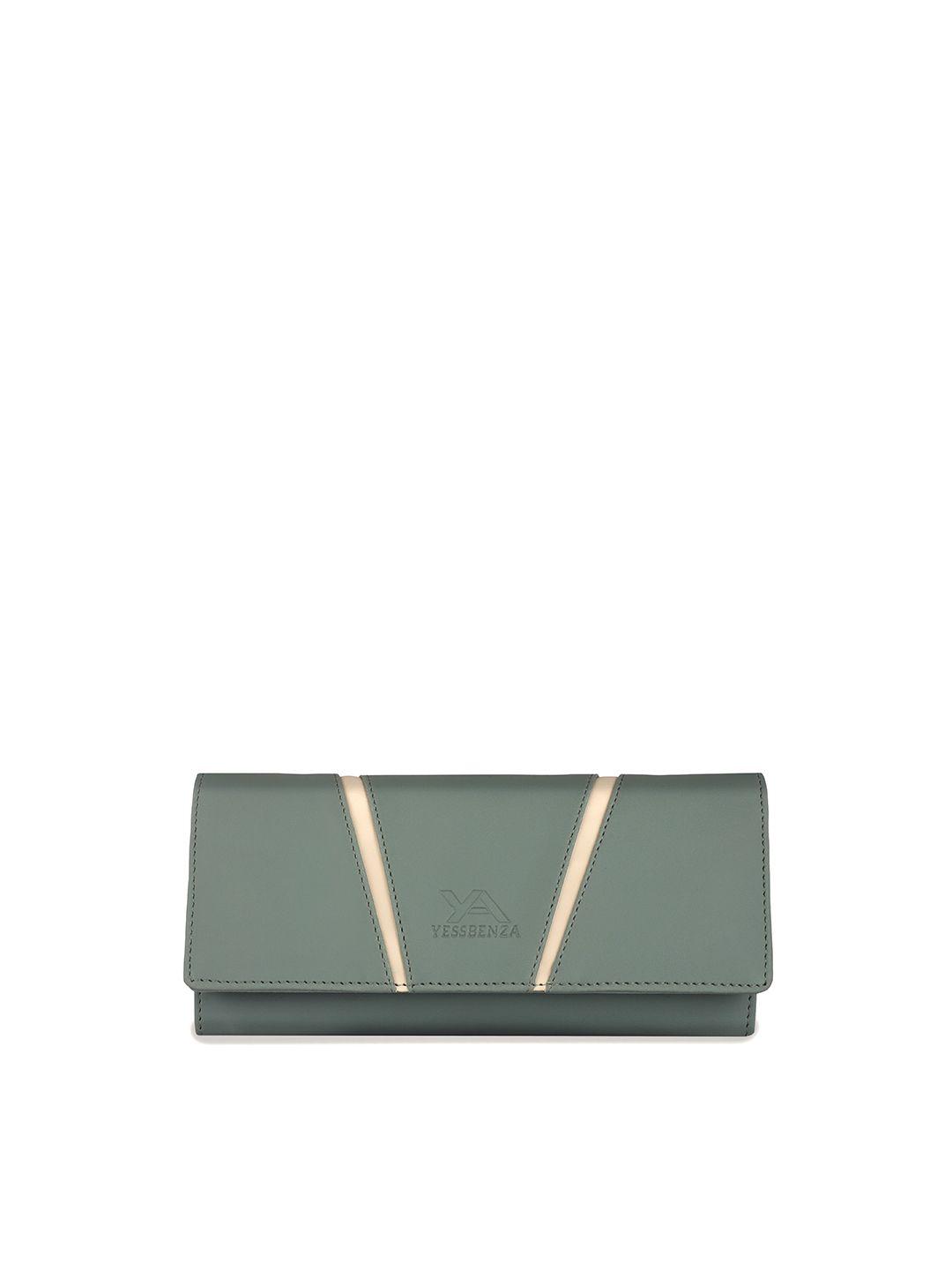 yessbenza sea green & cream-coloured textured quilted envelope clutch