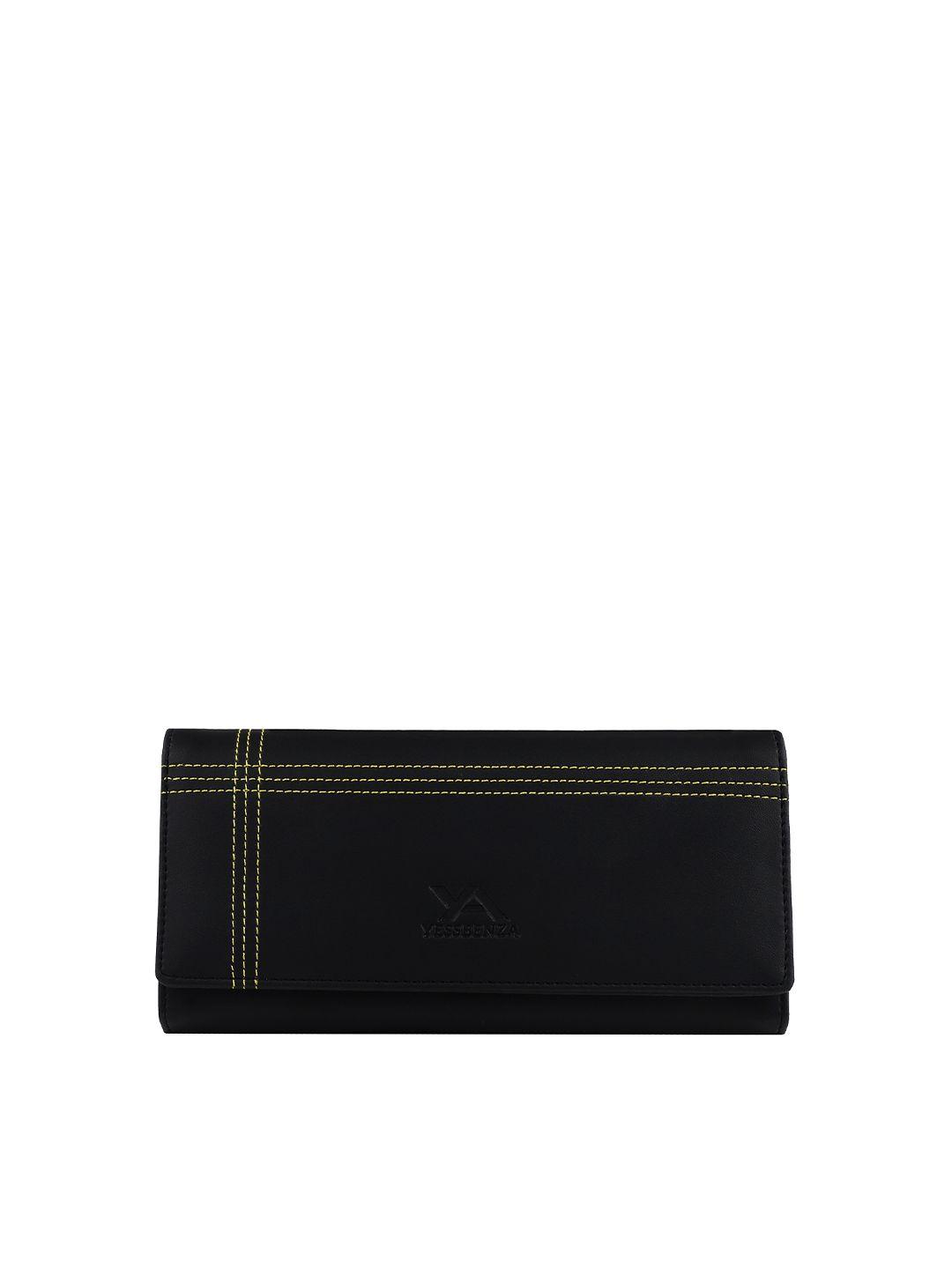 yessbenza women black & yellow textured two fold wallet