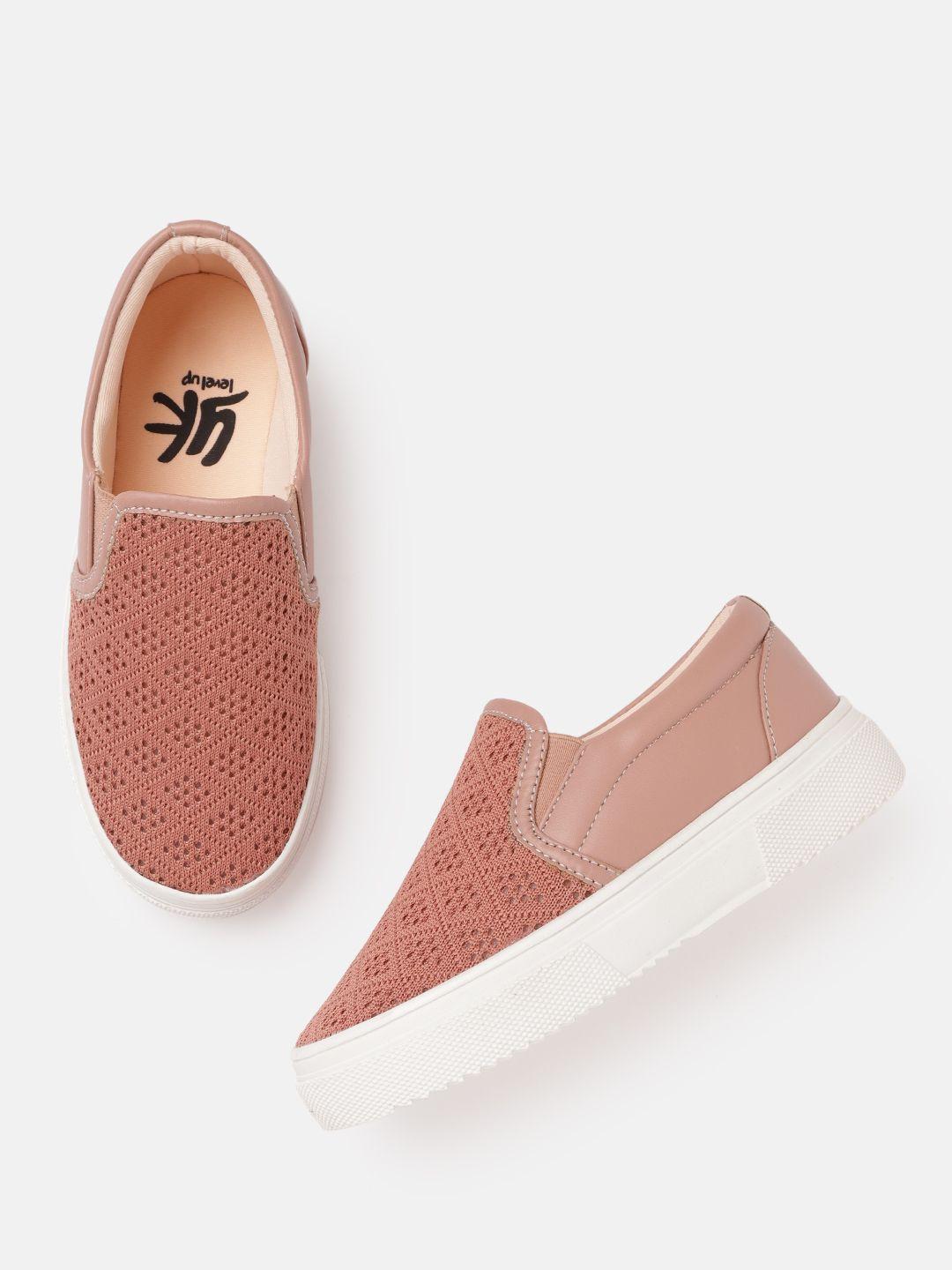 yk boys dusty pink woven design slip-on sneakers