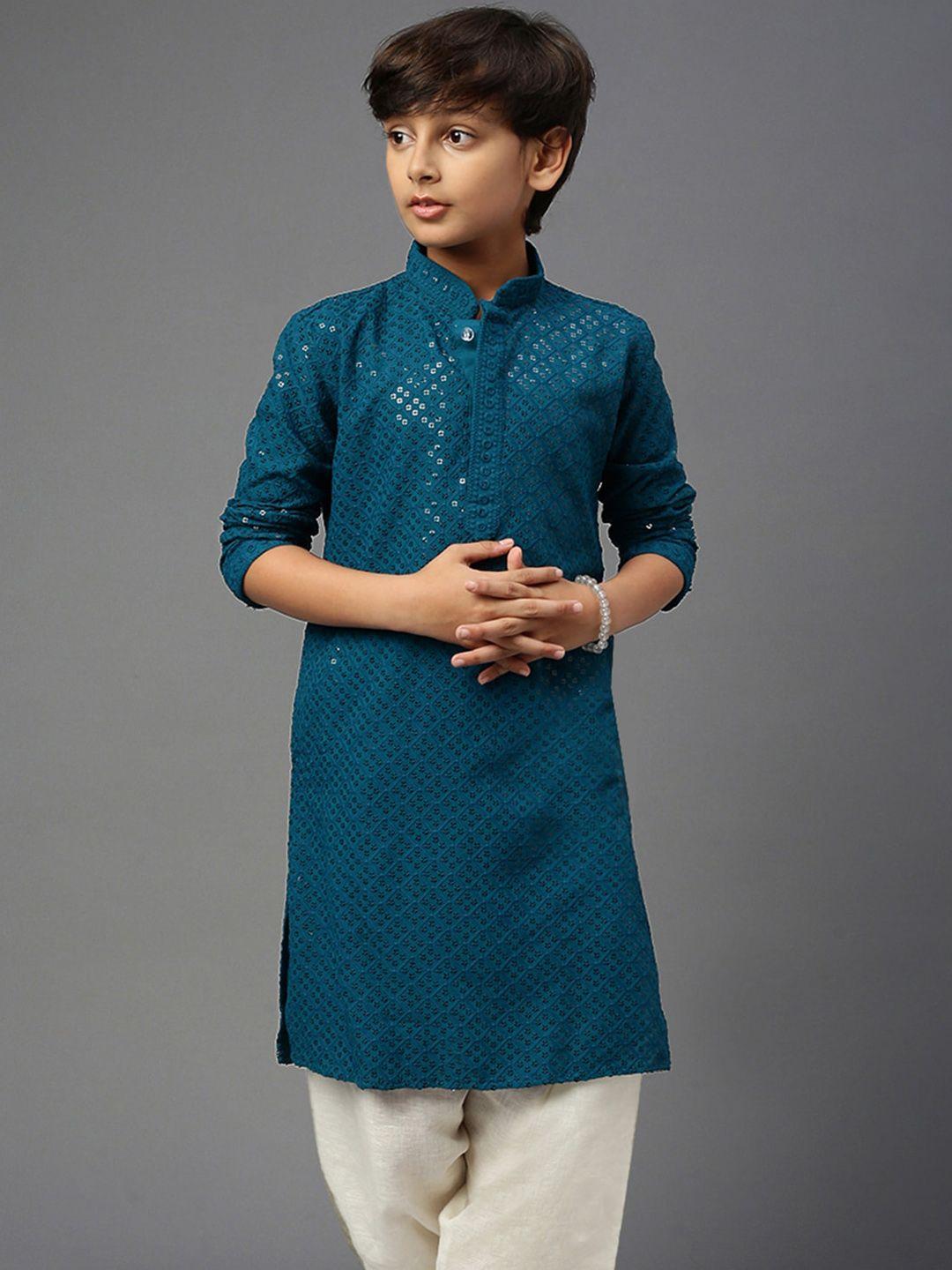 yk boys ethnic motif chikankari embroidered sequined straight kurta