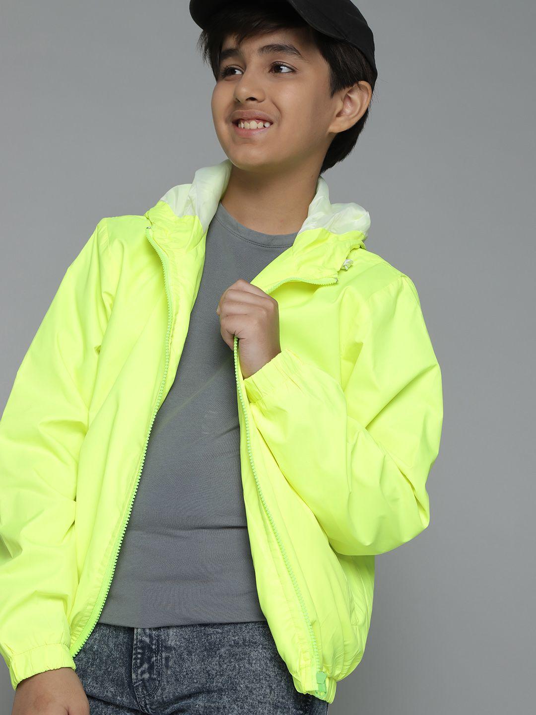 yk boys fluorescent green hooded jacket