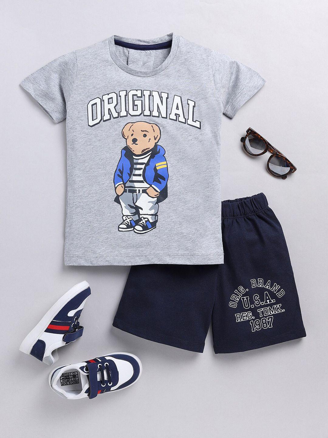 yk boys printed cotton t-shirt with shorts