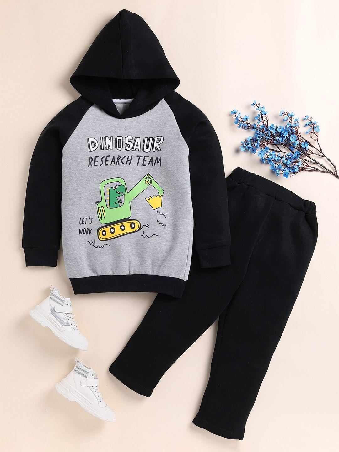 yk boys printed hooded pure cotton sweatshirt with trousers