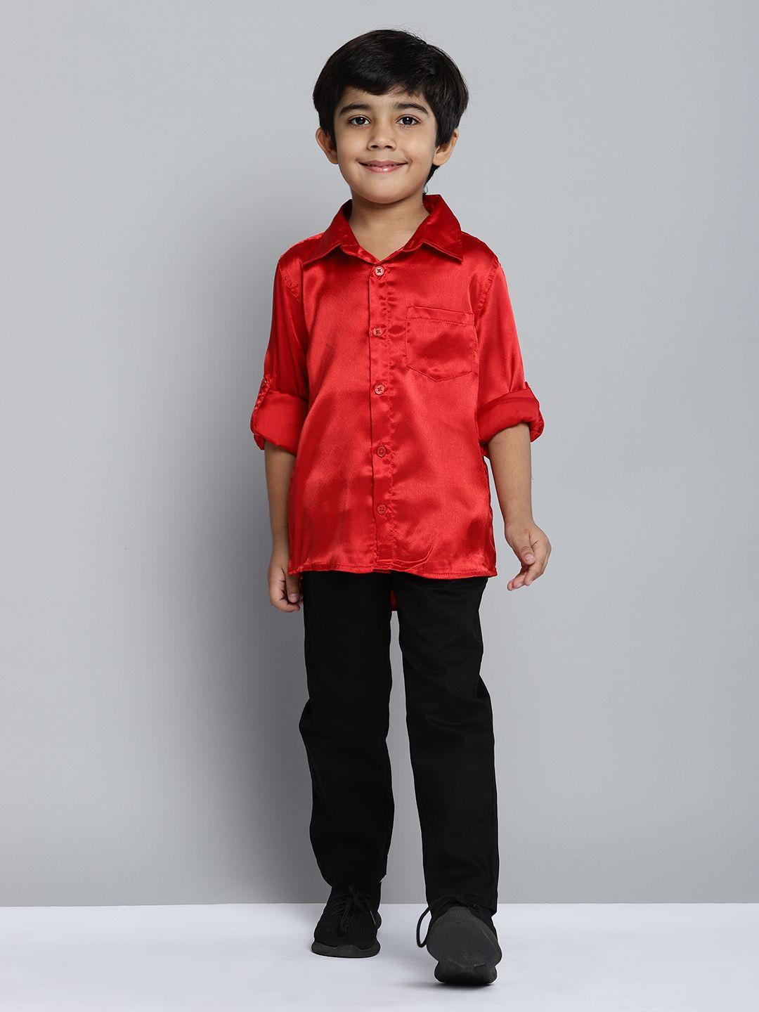 yk boys red & black solid shirt with trousers