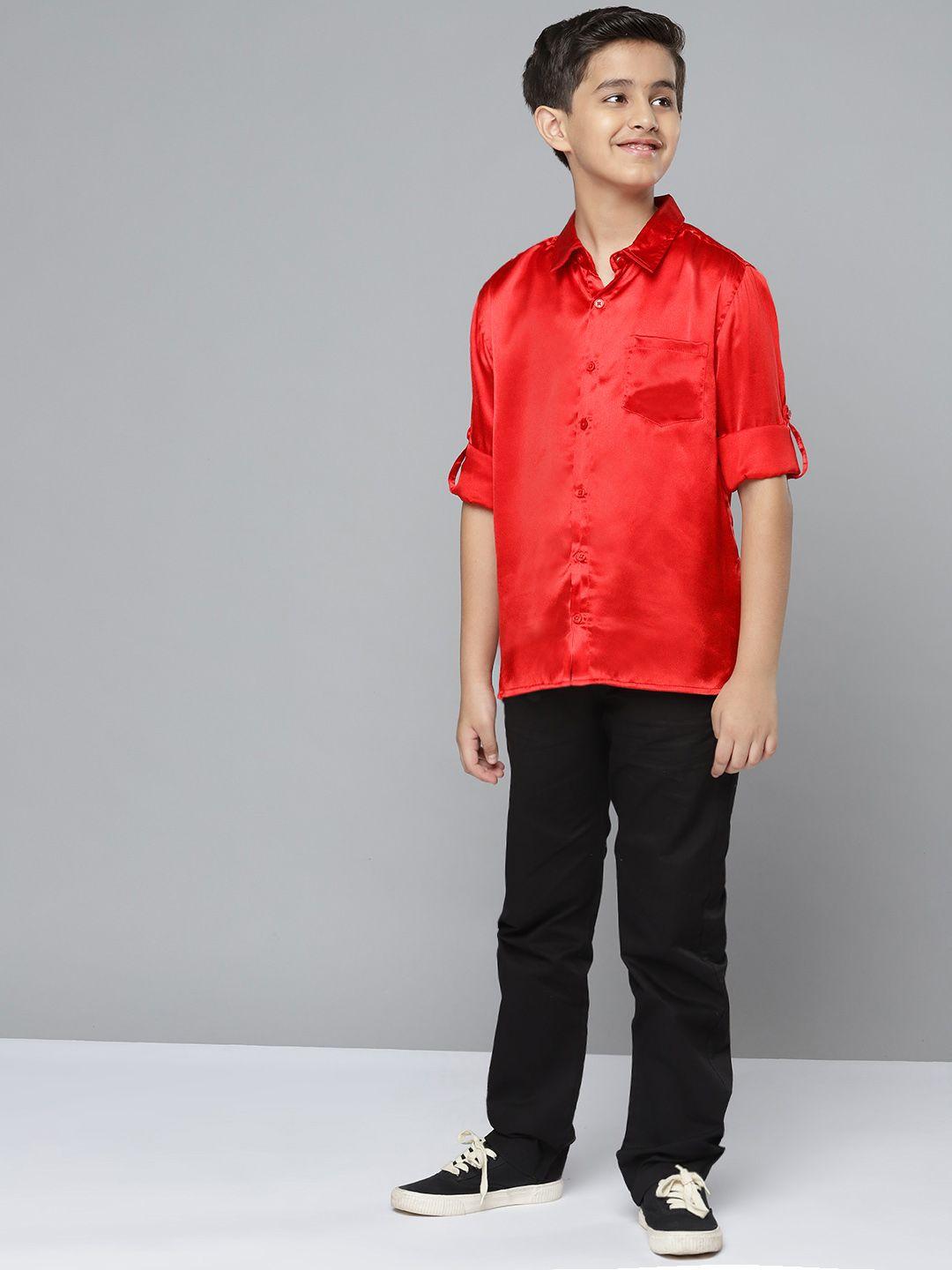 yk-boys-red-&-black-solid-shirt-with-trousers