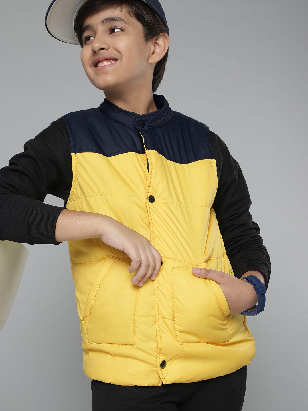 yk boys yellow & navy colourblocked padded jacket