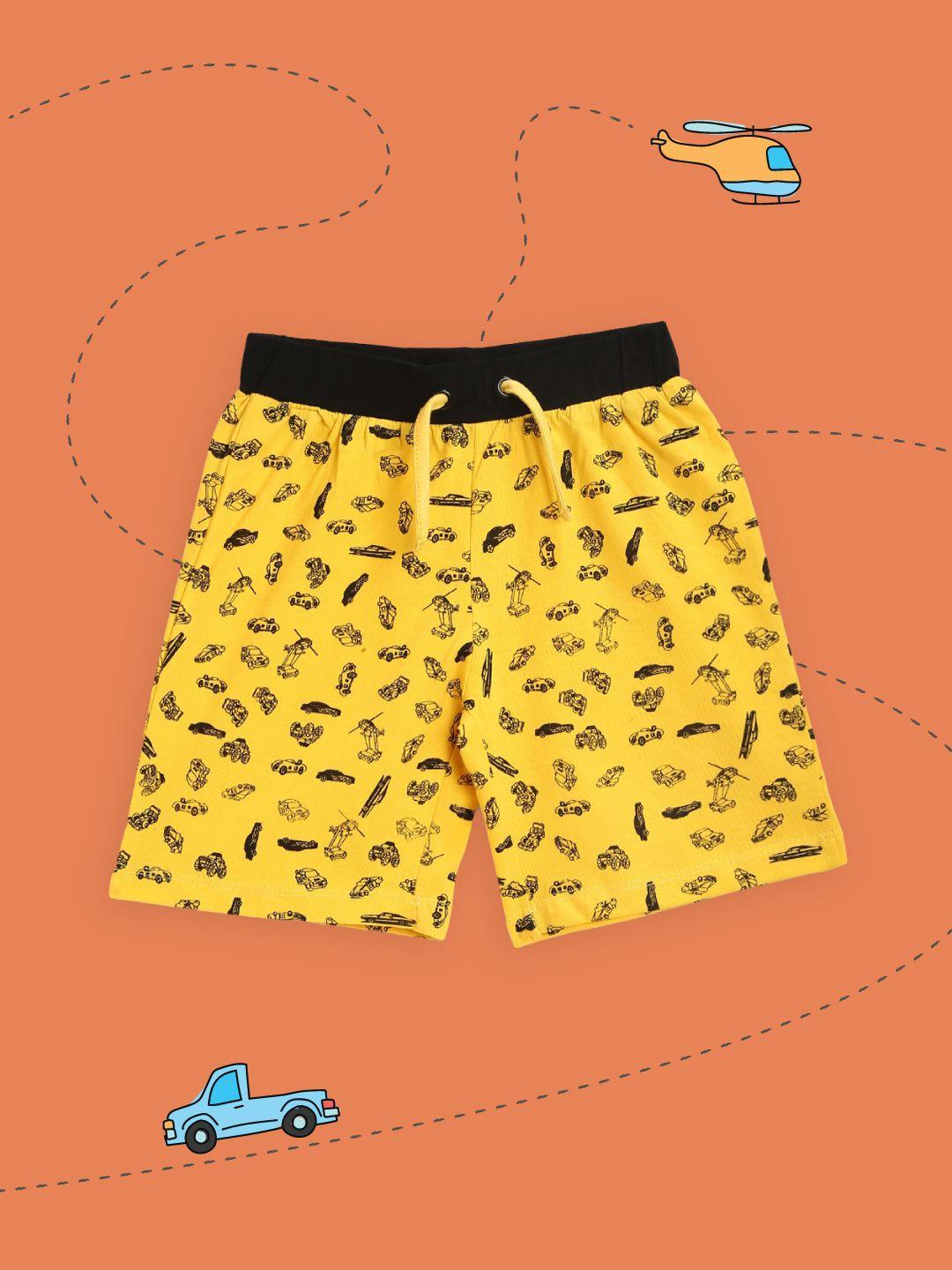yk boys yellow printed outdoor shorts