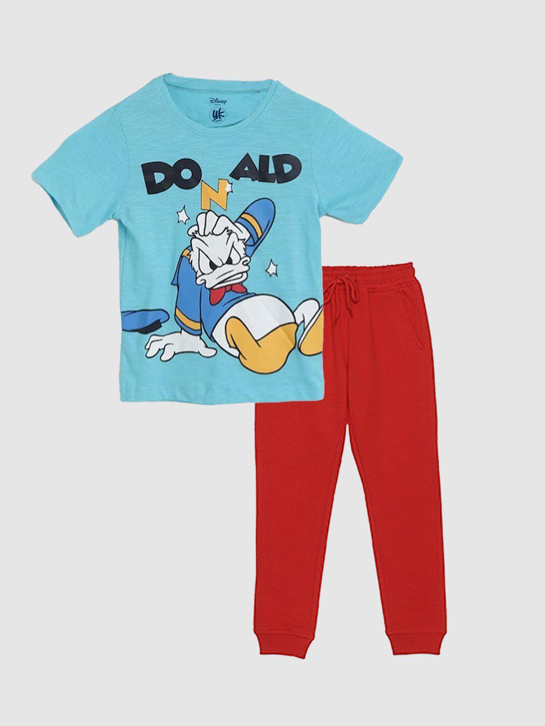 yk disney boys donald duck printed pure cotton t-shirt with trousers clothing set