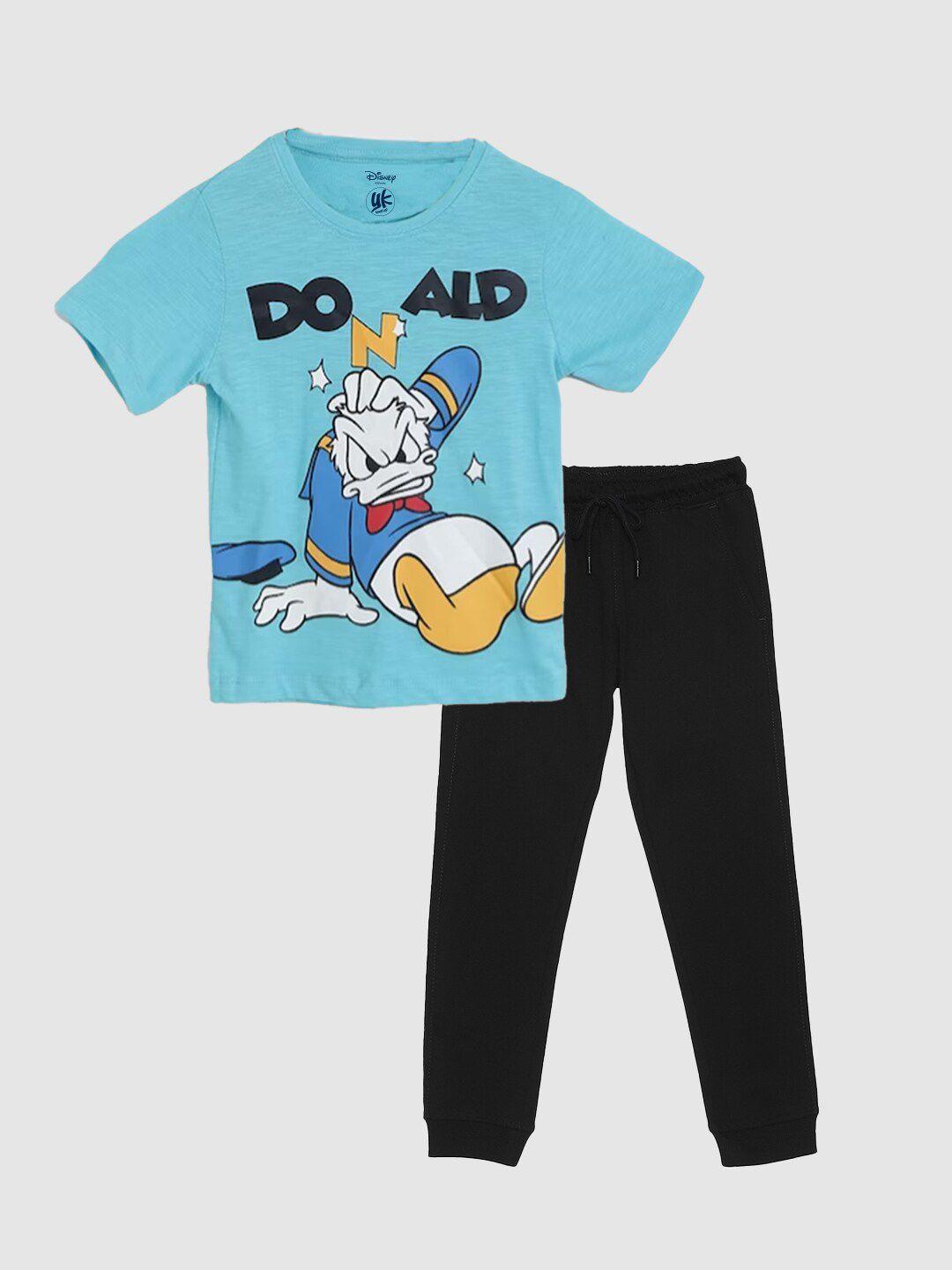 yk disney boys donald duck printed t-shirt with joggers