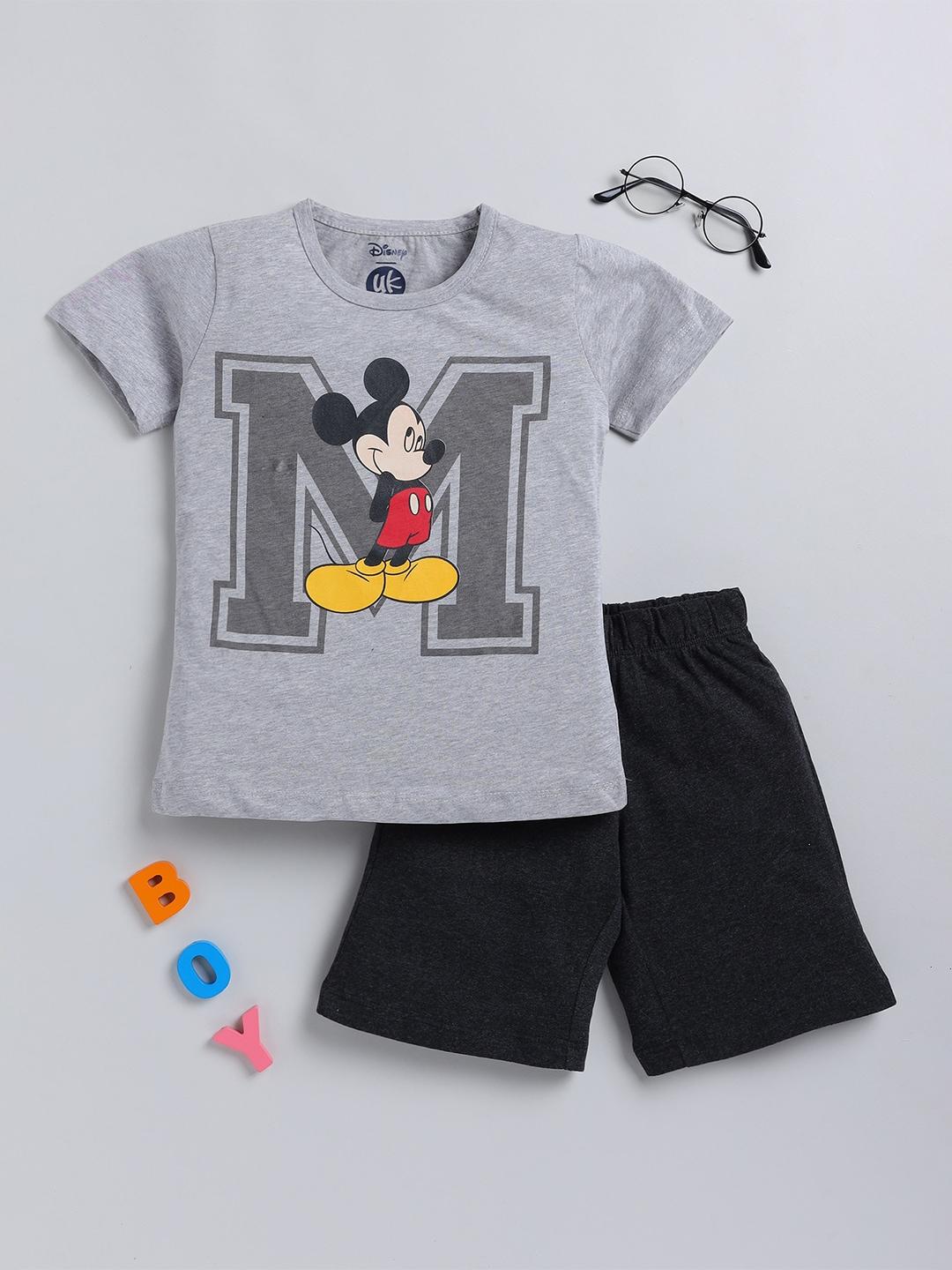yk disney boys mickey mouse printed t-shirt with shorts