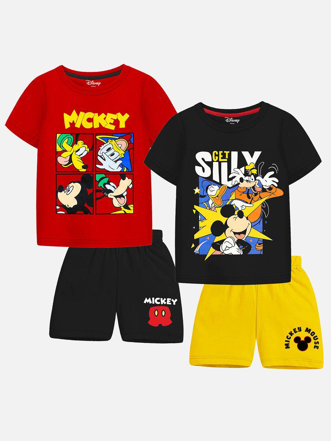 yk disney boys pack of 2 mickey & friends printed t-shirt with shorts clothing set