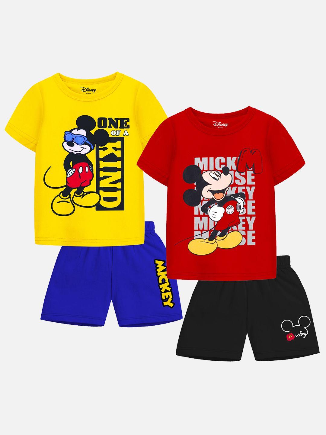 yk disney boys pack of 2 yellow & red mickey printed t-shirt with shorts