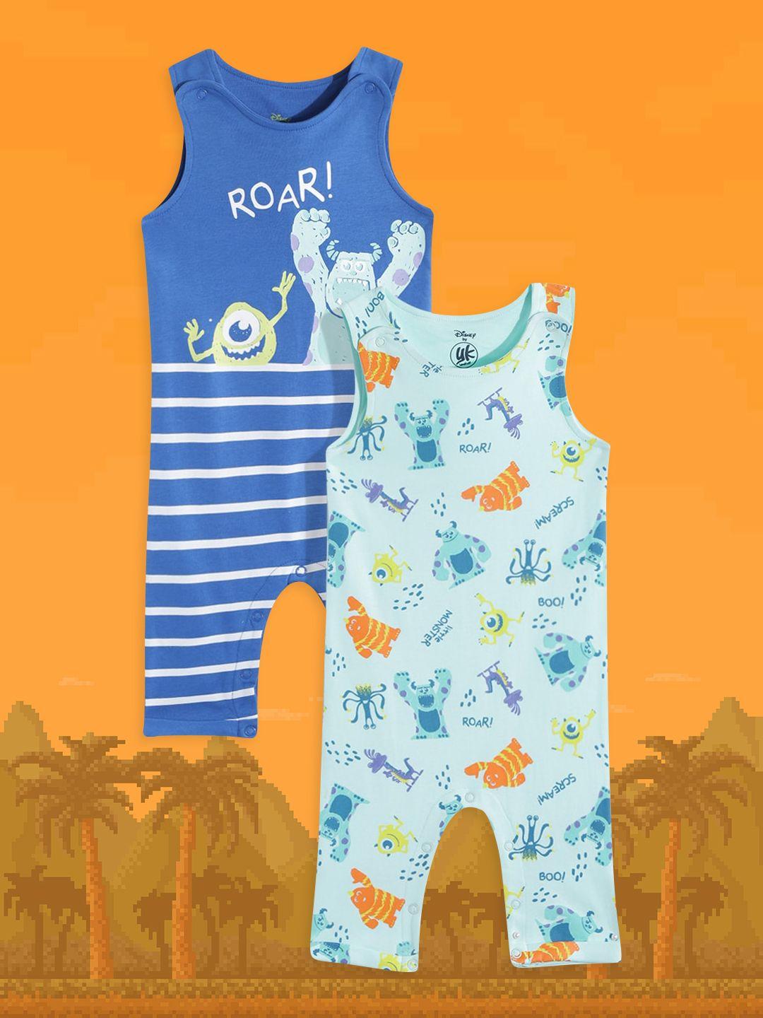 yk disney infant boys pack of 2 printed pure cotton rompers