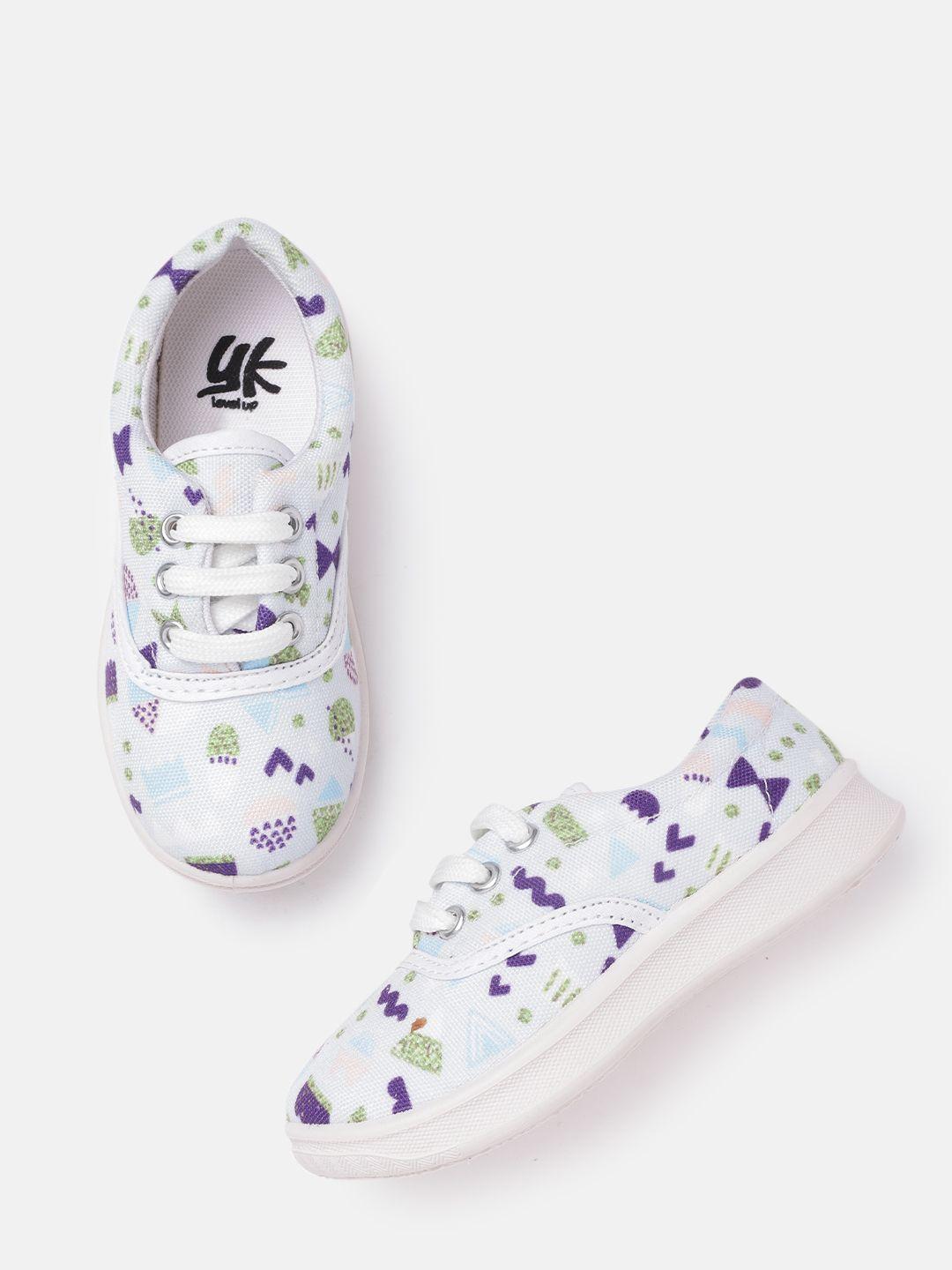 yk girls blue & purple conversational printed sneakers