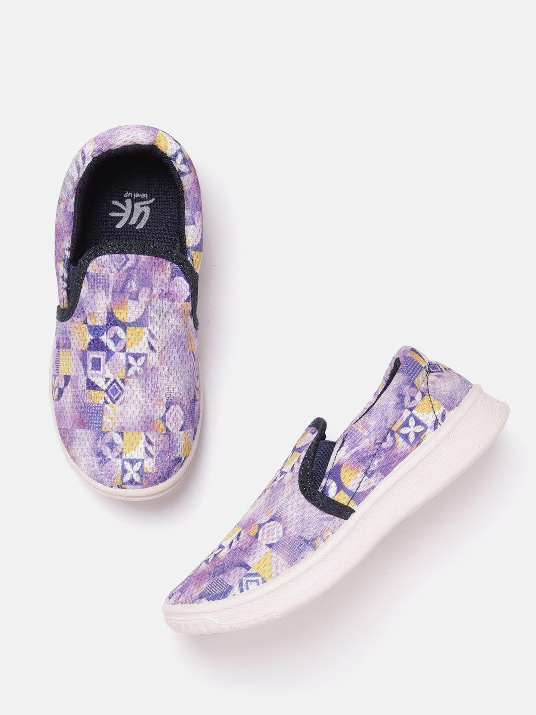 yk girls lavender & white woven design slip-on sneakers