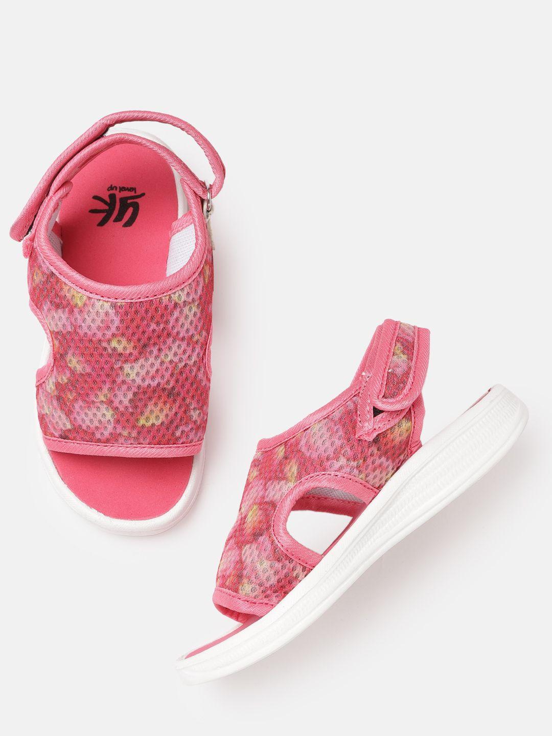 yk girls pink & red printed sports sandals