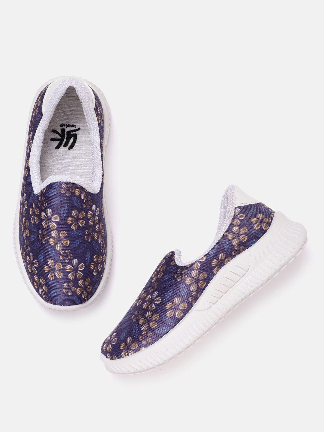 yk girls purple & brown floral print wide slip-on sneakers