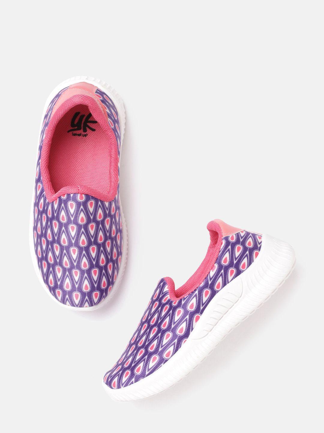yk girls purple & pink printed slip-on sneakers