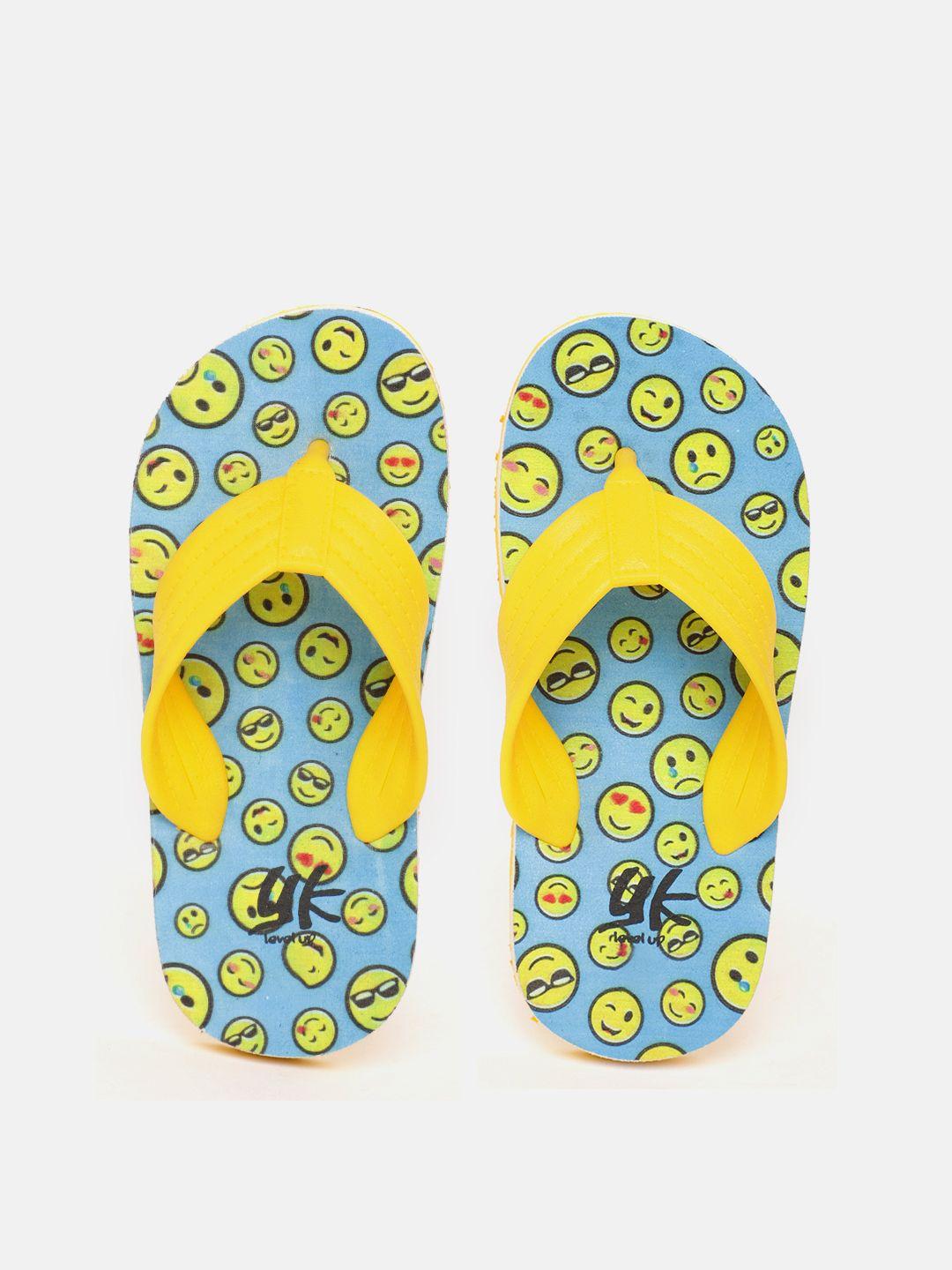 yk girls yellow & blue emoji print thong flip-flops