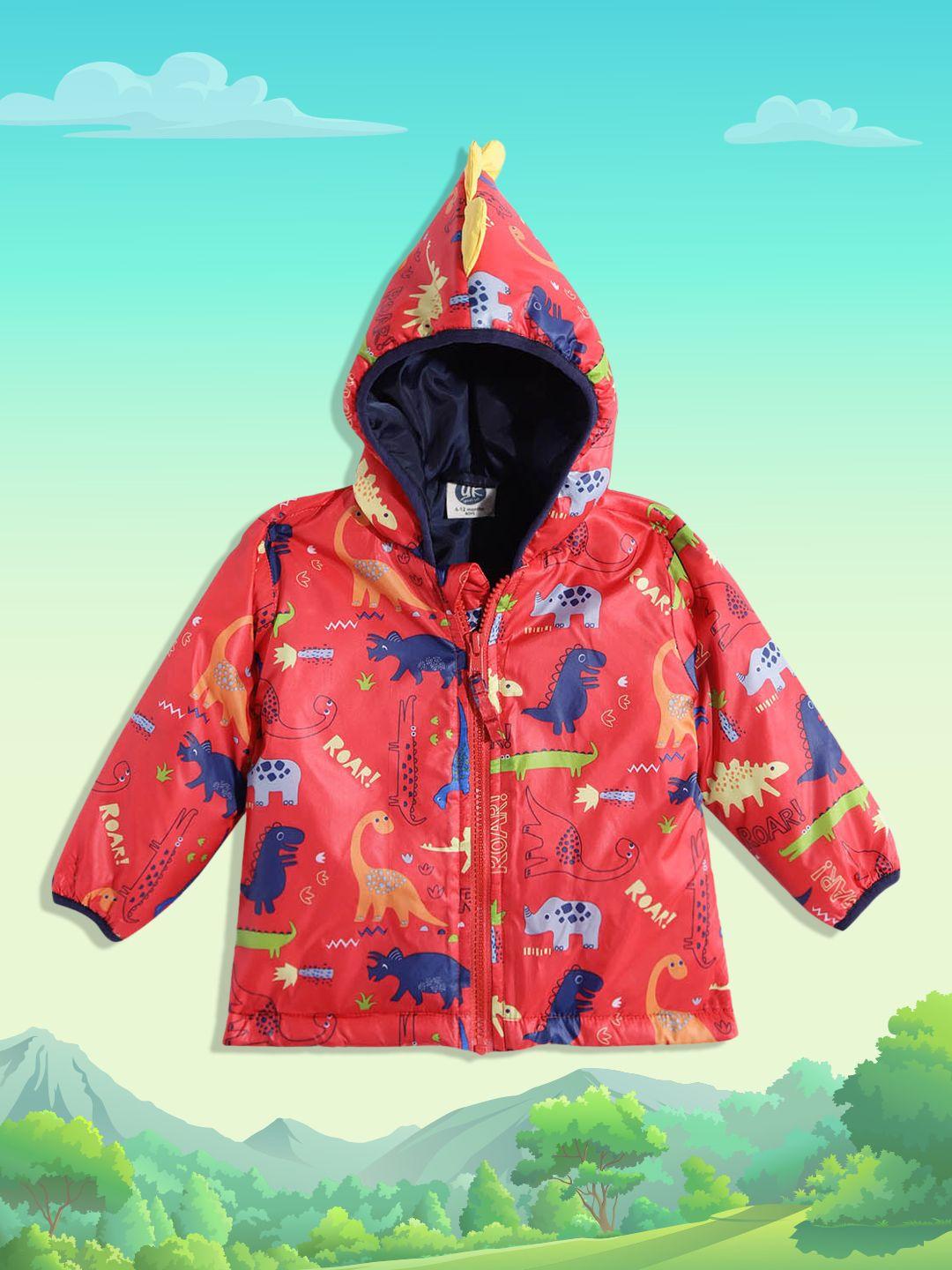 yk infant boys red & blue dinosaur print padded jacket