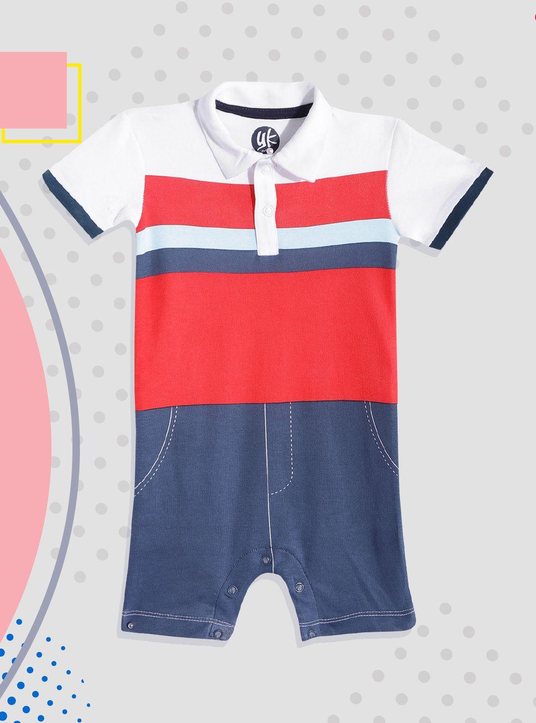 yk-infant-boys-red-&-navy-blue-colourblocked-cotton-rompers