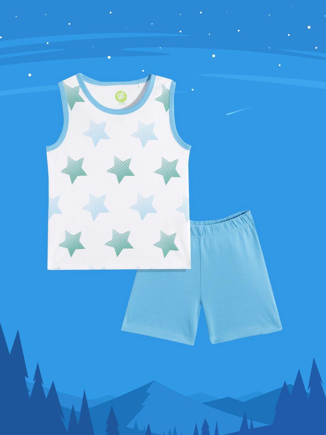 yk-infant-boys-white-&-blue-printed-cotton-t-shirt-with-shorts