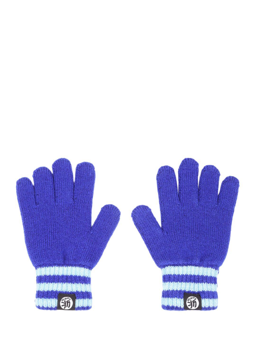 yk kids blue solid hand gloves with striped detail