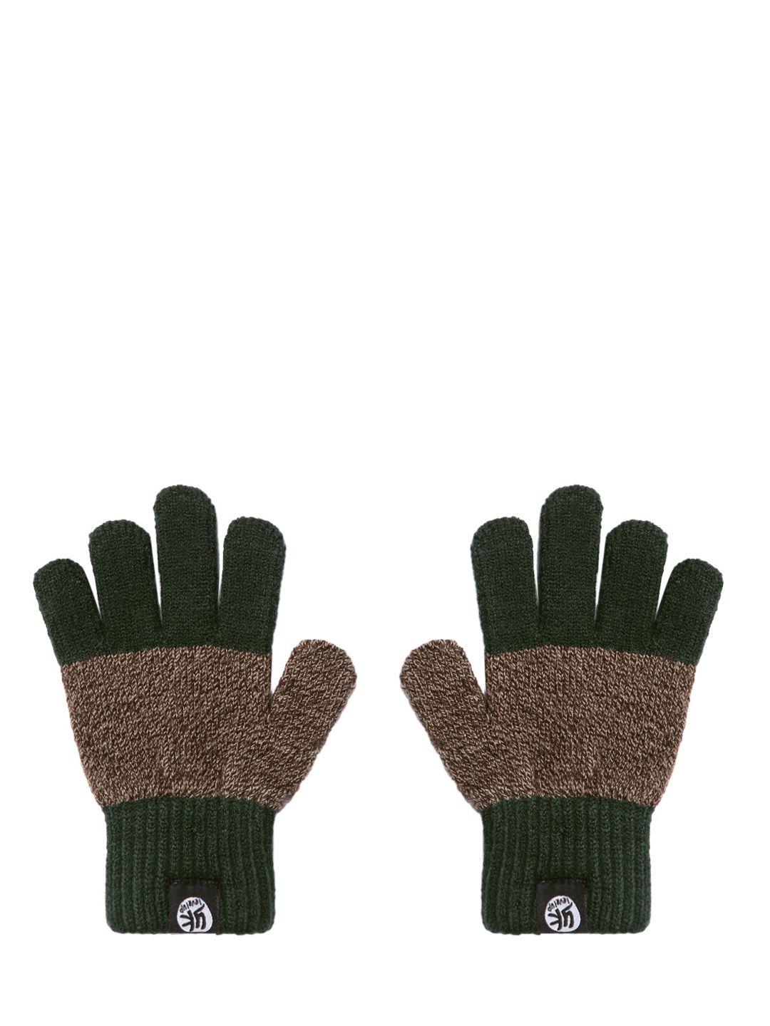 yk kids brown & olive green colourblocked hand gloves