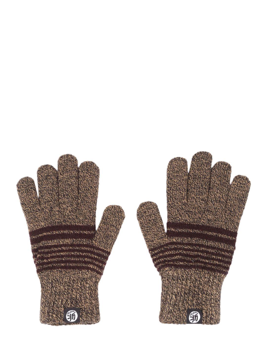 yk kids coffee brown striped hand gloves
