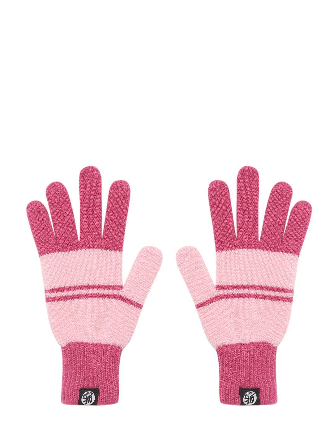 yk kids pink striped gloves