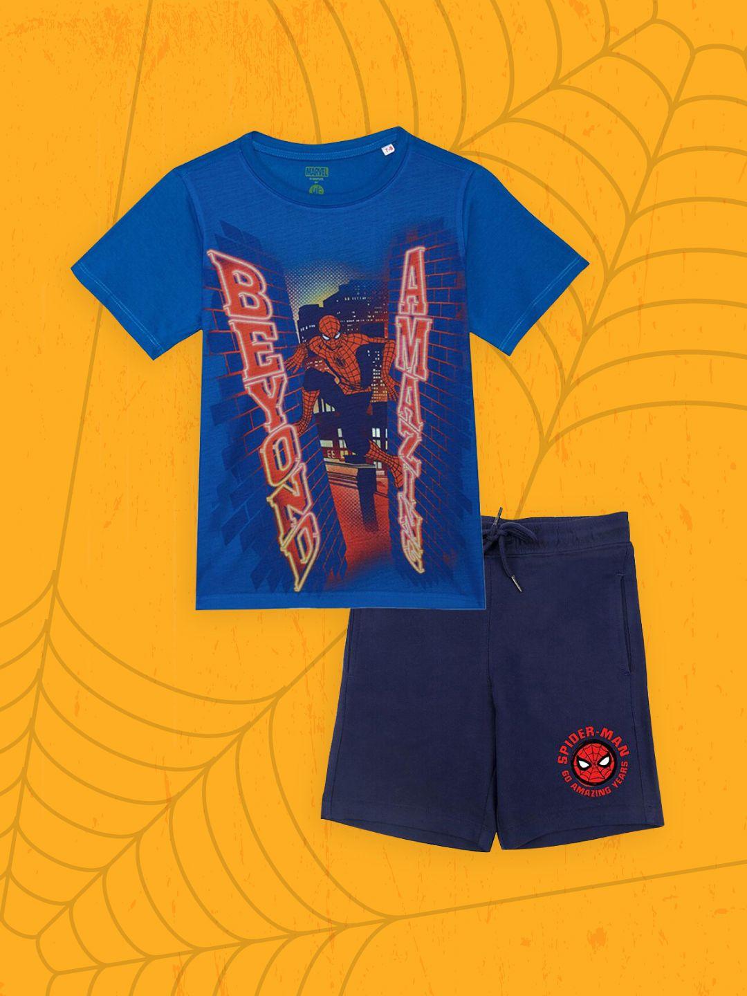 yk-marvel-blue-printed-round-neck-short-sleeves-clothing-set-set